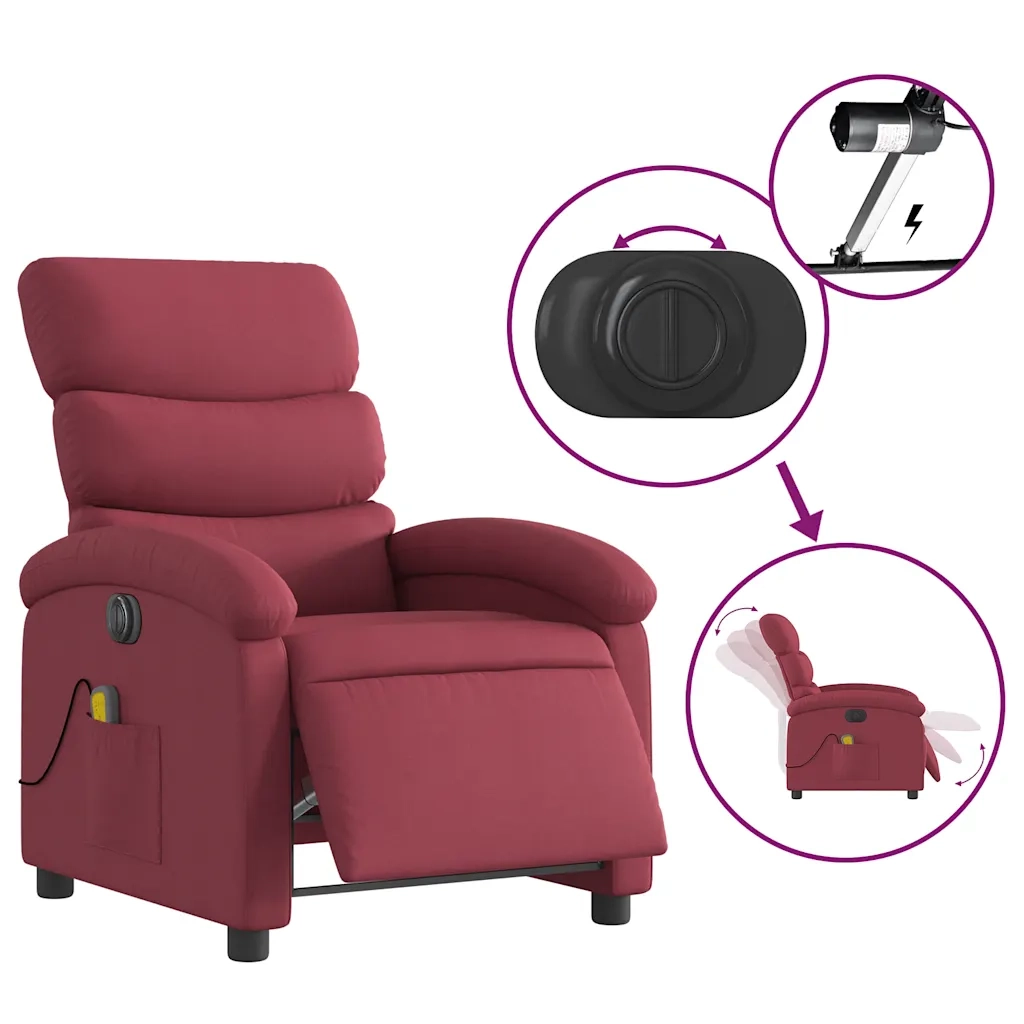Divano Sedia-Poltrona Massaggiante Reclinabile Elettrica Rosso Vino Tessuto 514819