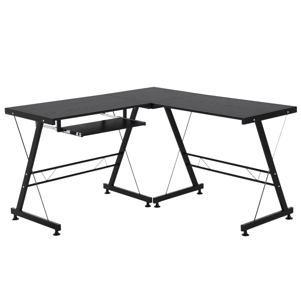 Scrivania Angolare Moderna per Computer con Vano Tastiera ¨C Minimal ¨C Nero, MDF, Metallo, 130x130x73.5 cm