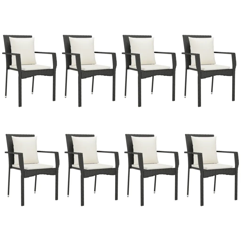 Set da Pranzo da Giardino 9 pz con Cuscini Nero in Polyrattan