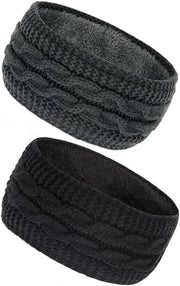 Cappello caldo per donne - Tricotato - Banda per capelli spesse - Cappelli caldi - Auricolari - Donne e ragazze - Nero grigio scuro - Set da 2