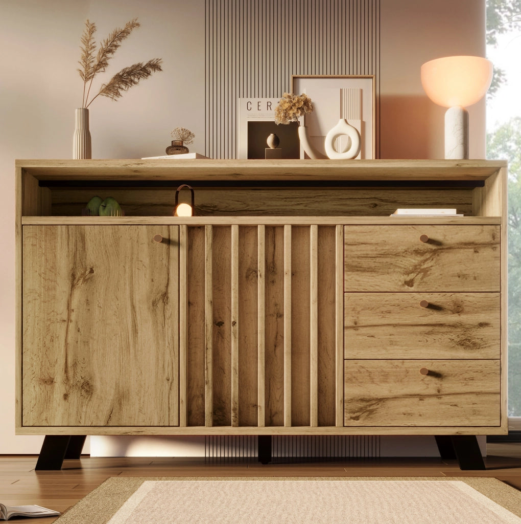 Credenza 120 cm rovere scuro con 3 cassetti e 2 ante