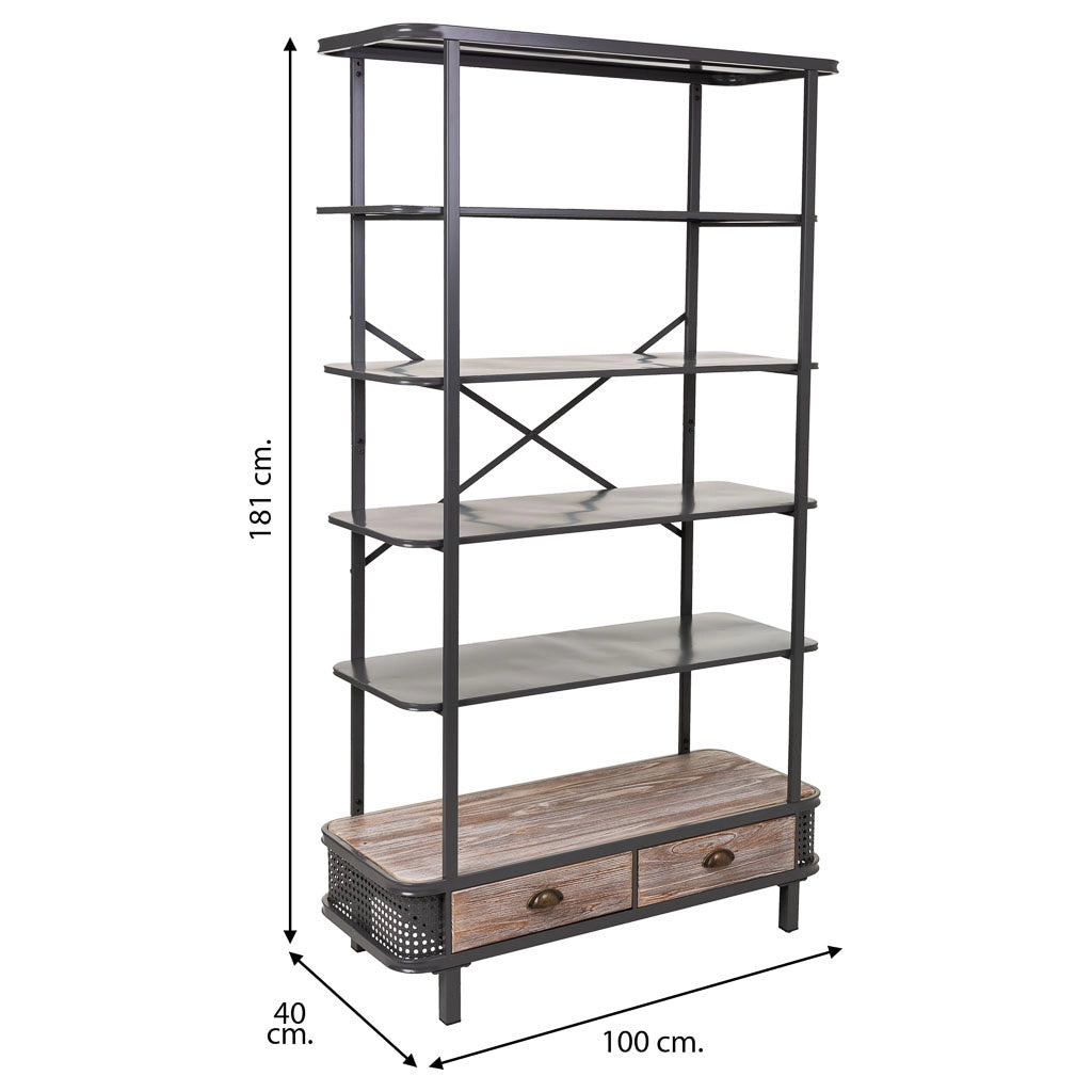 Scaffale in metallo grigio e legno 100x40x181h