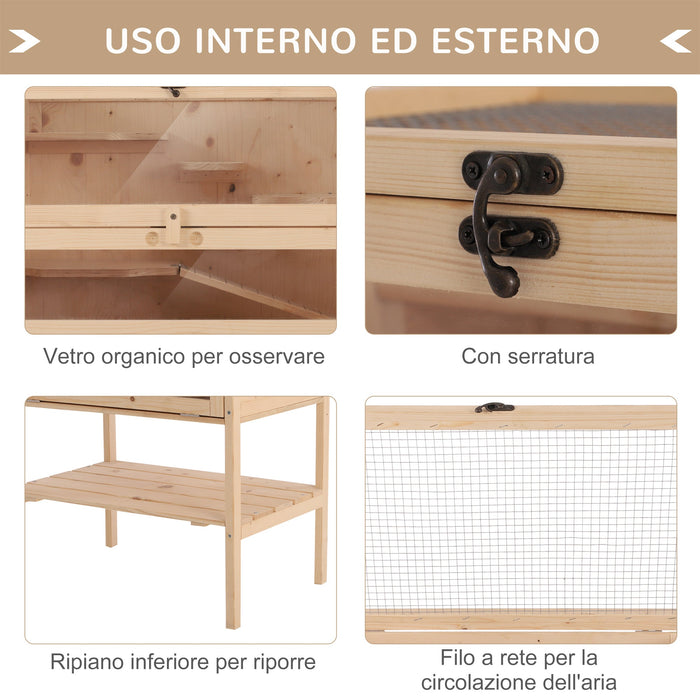 Gabbia per Roditori e Criceti a 4 Ripiani con Tetto Apribile in Legno 60x40x120 cm