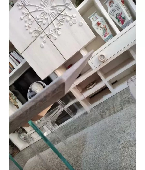 Tavolo fisso in rovere massello nodato finitura beton spessore 4 cm. misura l.250 p.100 h.75 (1670) - Mobili 2G