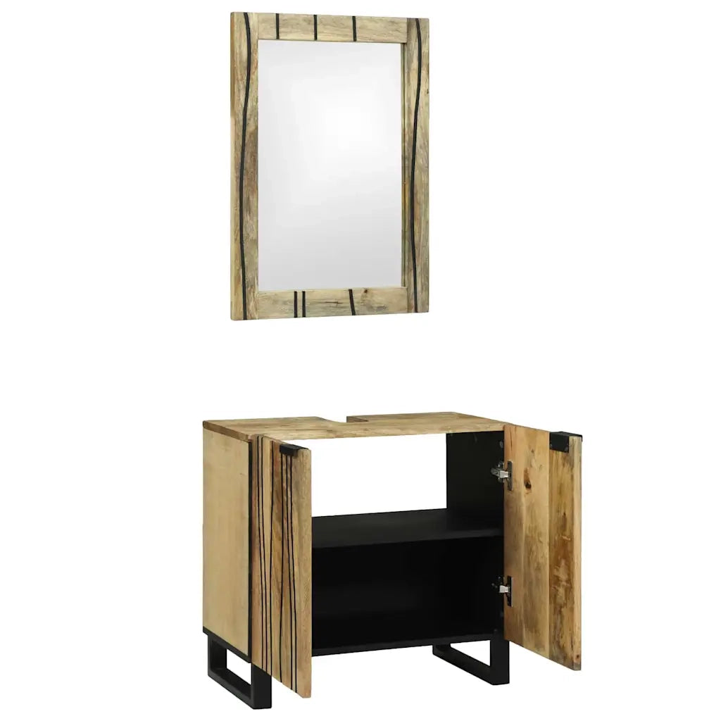 Set di Armadi da Bagno | Armadio da bagno 2 pz Naturale Legno di mango massello