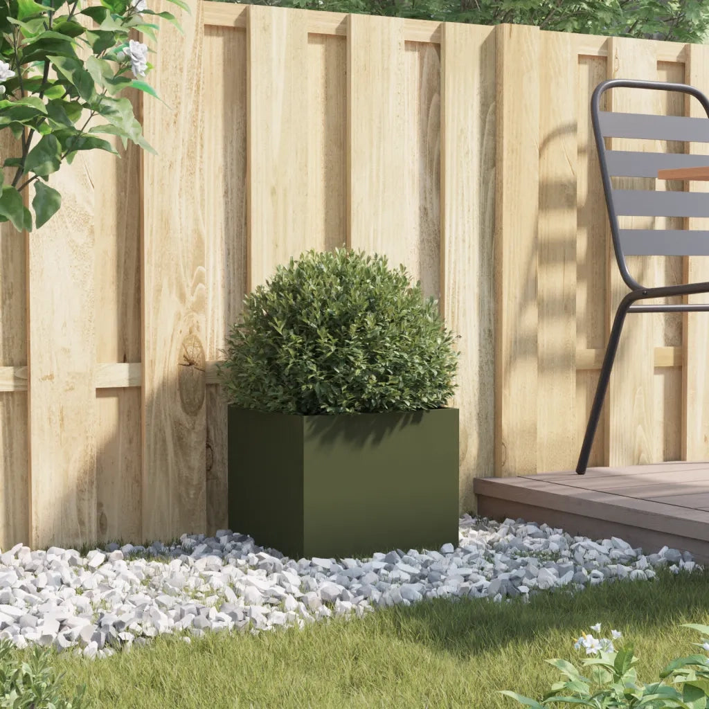 Fioriera | Cassetta per fiori | Vaso da Giardino Verde Oliva 32x30x29 cm in Acciaio