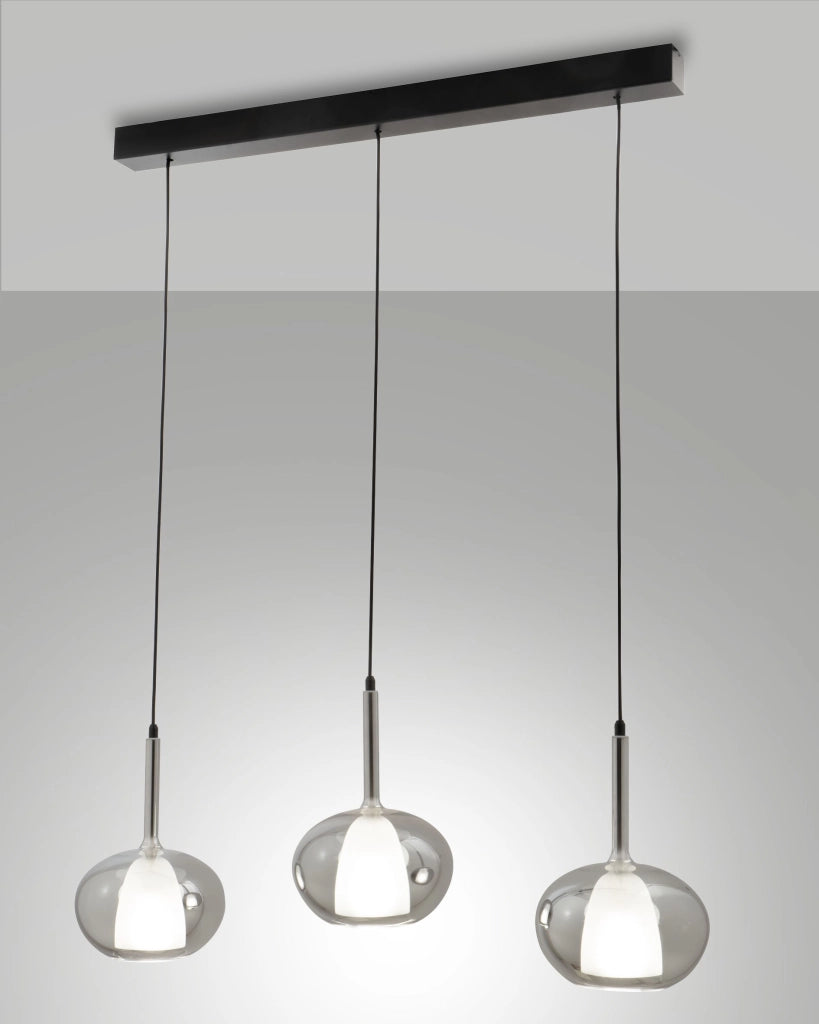 Lampada a Sospensione Edolo in Metallo e Vetro Borosilicato Colore Fumé, 3x E27 40W, IP20, Design Elegante per Interni - Edolo