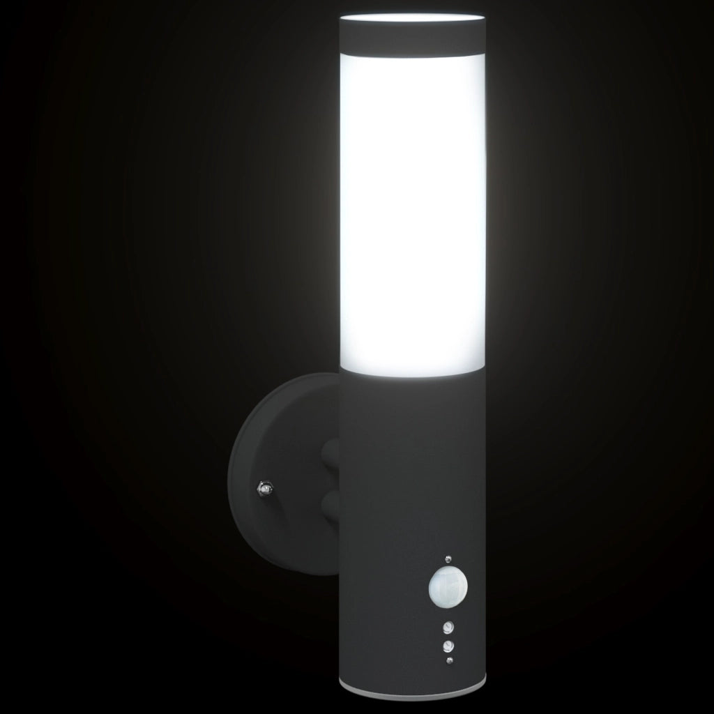 Lampada da Parete Esterna con Sensore Nera Acciaio Inossidabile IP44