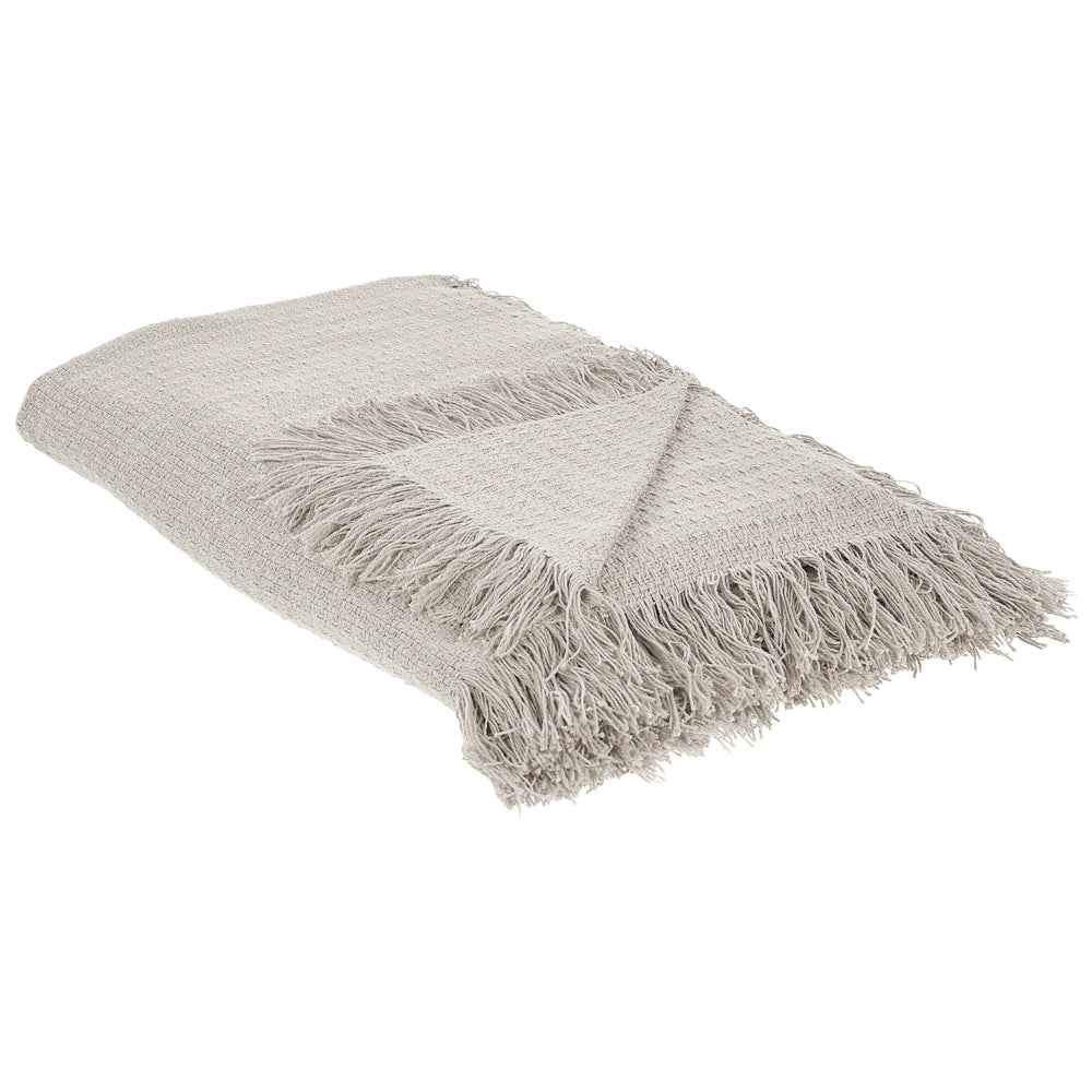 Copriletto grigio chiaro in tessuto di cotone 200 x 220 cm con frange Coperta decorativa Biancheria da letto design classico Camera da letto