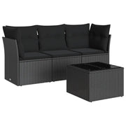 Set Divani da Giardino 4 pz | Set Salotto da Giardino con Cuscini Nero in Polyrattan