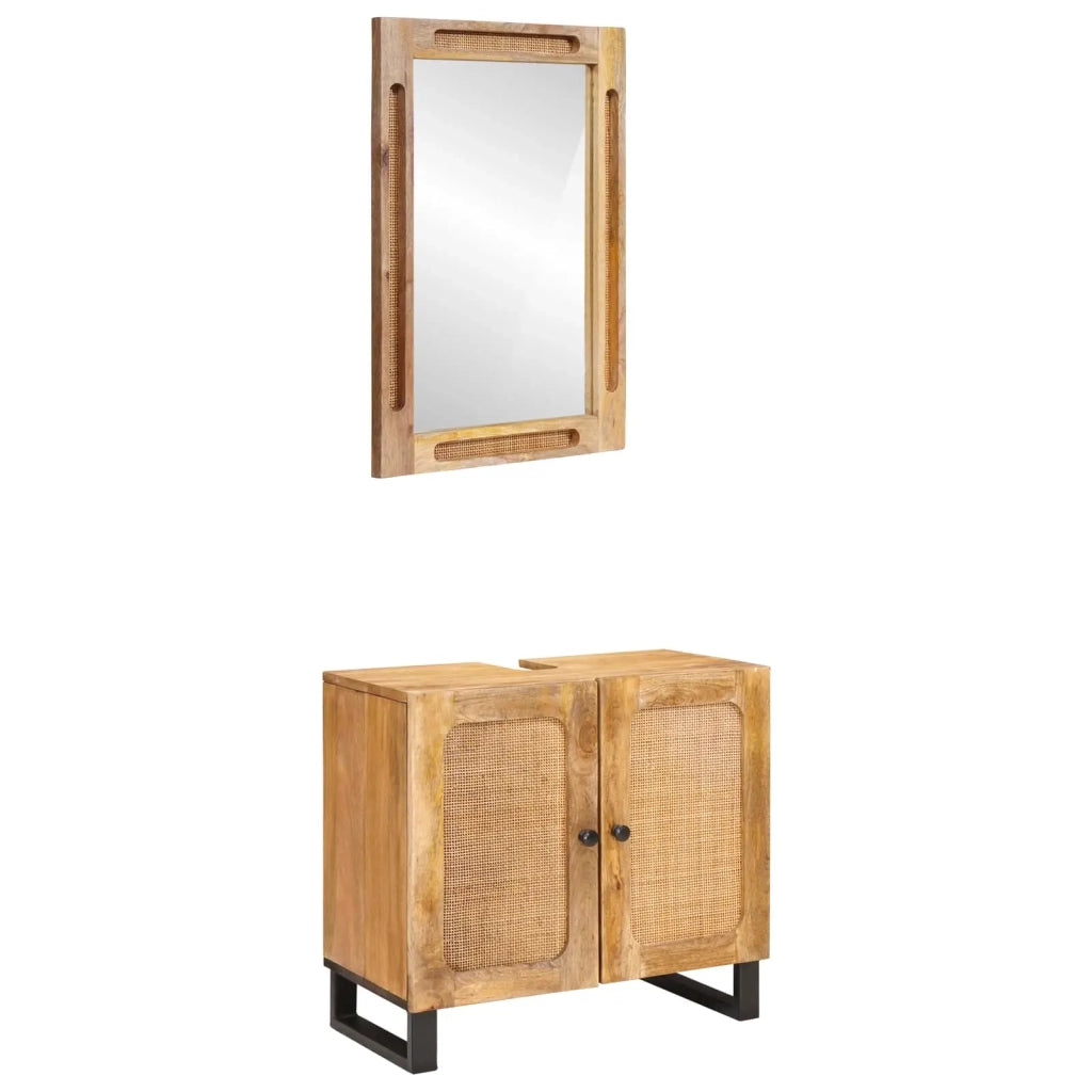 Set da Bagno | Armadio da bagno con porta 2 pz Marrone Legno di mango massello