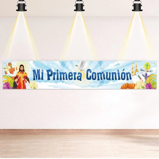 Pannello Decorativo per Prima Comunione - 260 x 40 cm - Bambino - Decorazione per Feste - Progettazione Visiva Impattante - Bandiera