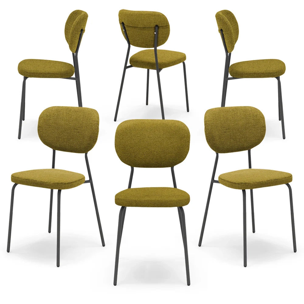 Set 6 sedie da pranzo imbottite VANESSA, 100% MADE IN ITALY, design moderno, gambe coniche robuste in metallo, schienale e seduta rivestiti con tessuto idrorepellente strutturato colore Giallo Senape