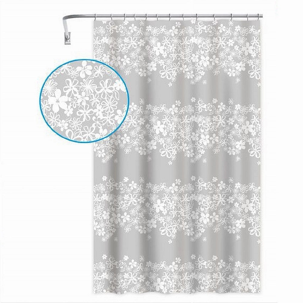 Trade Shop - Tenda Doccia Vasca Bagno 180x200cm Impermeabile Con 12 Anelli Fiore Bianco 87579 -