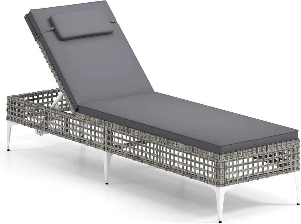 Sdraio Giardino Rattan, Lettino Prendisole con Schienale Regolabile 6 Livelli, Cuscino e Poggiatesta Removibili Incluso, Portata 180 kg, Ideale per Piscina e Terrazza
