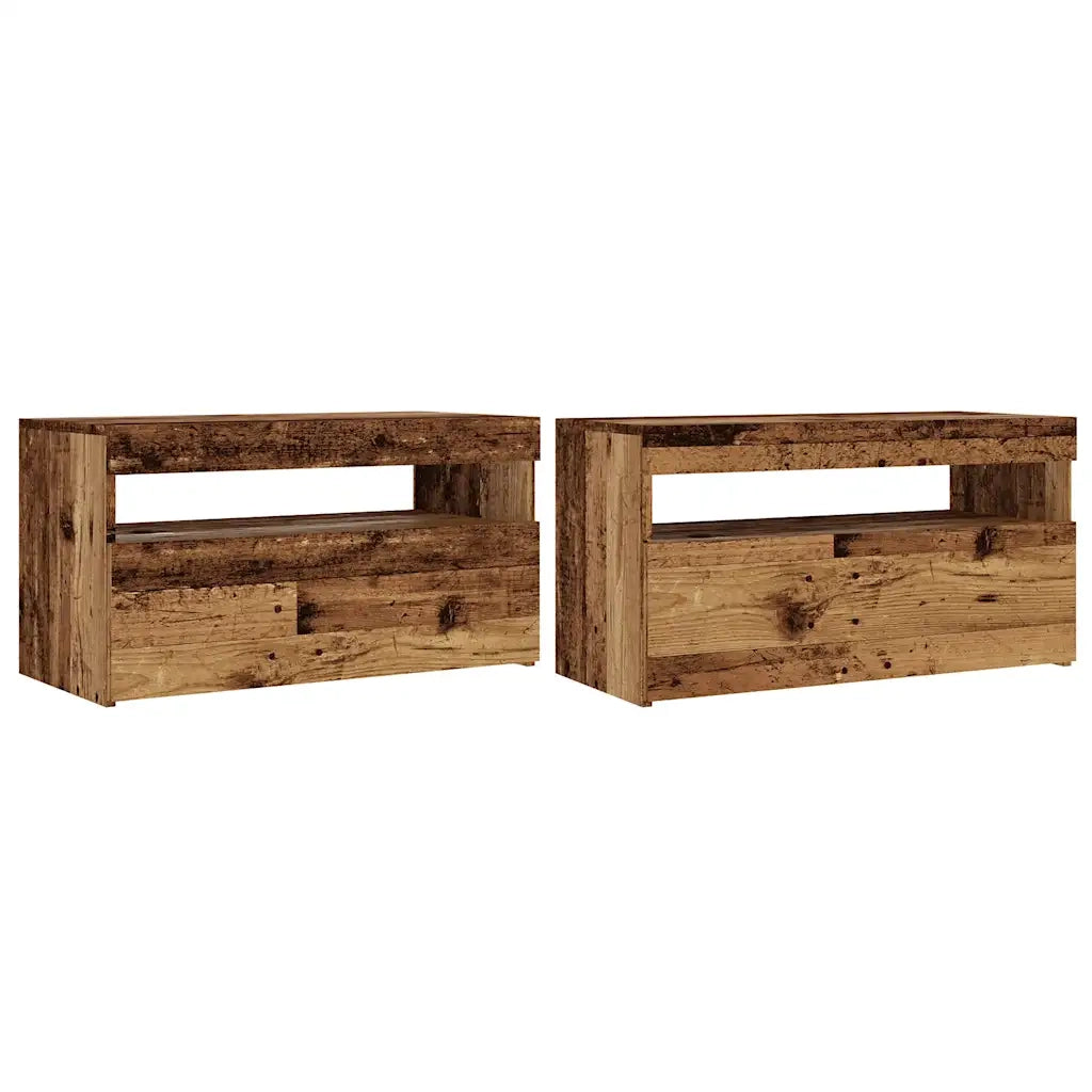 Mobili Porta TV con LED 2 pz | Armadietto TV | Mobile Porta TV Legno Antico in Legno Multistrato