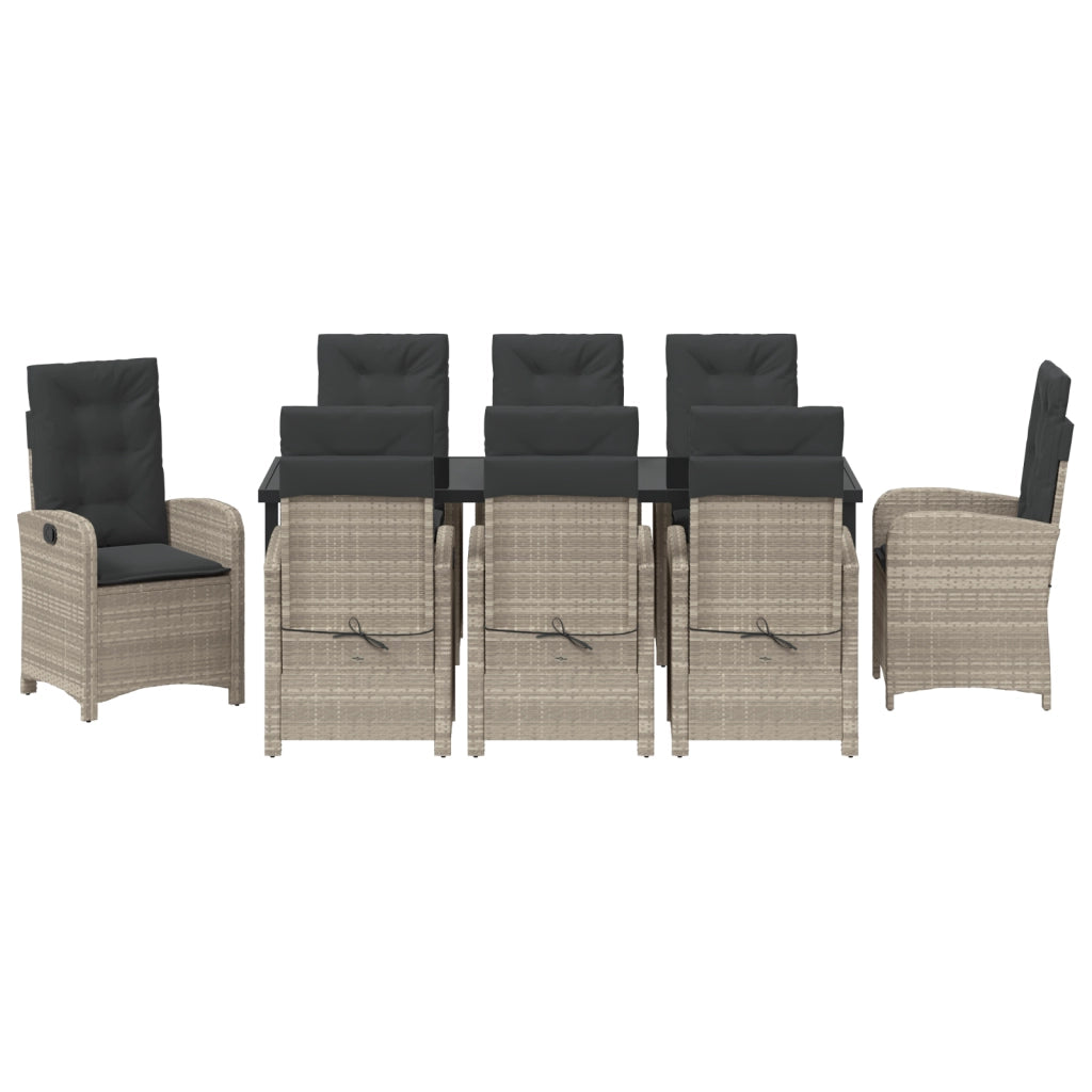 Set da Pranzo da Giardino 9 Pezzi con Cuscini Grigio Chiaro Rattan Polimerico