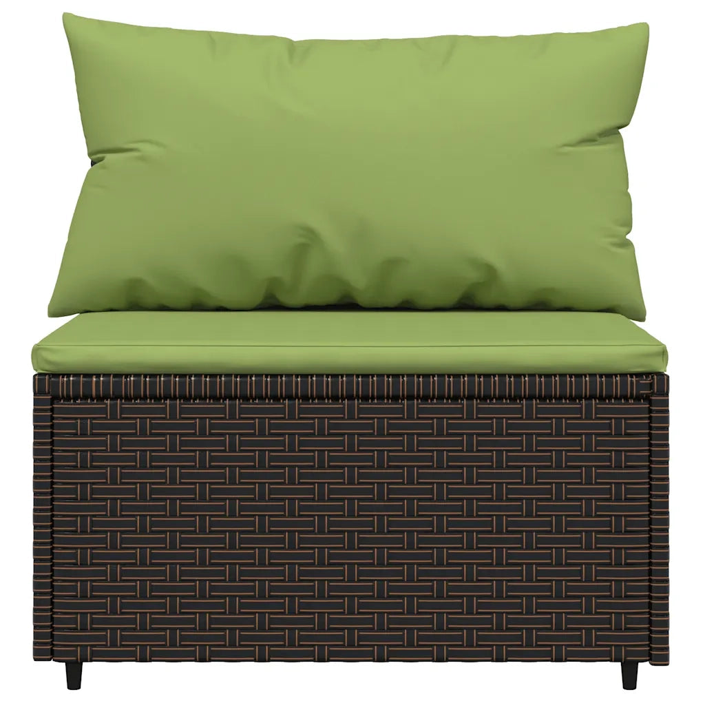 Divano Centrale da Giardino con Cuscini in Polyrattan Marrone 319833