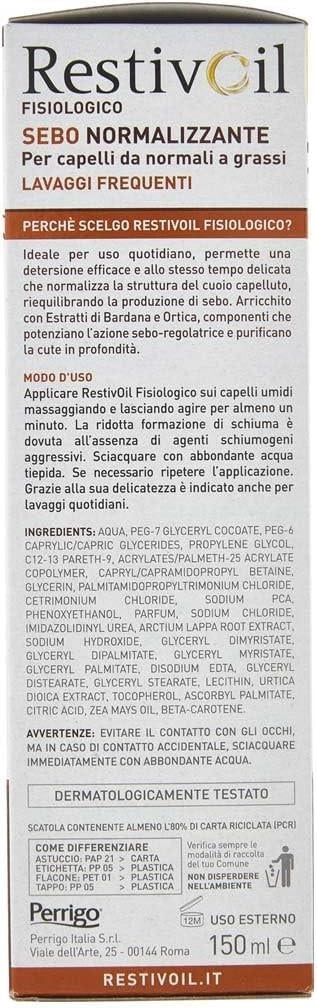 RESTIVOIL FISIOLOGICO OLIO-SHAMPOO PER CUTE SENSIBILE SEBO NORMALIZZANTE 150 ML