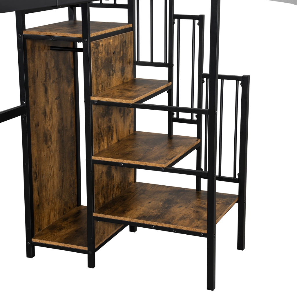 DESMIU Letto a soppalco 1 posto con scala laterale, armadio e scrivania 90 × 200 cm, senza materasso
