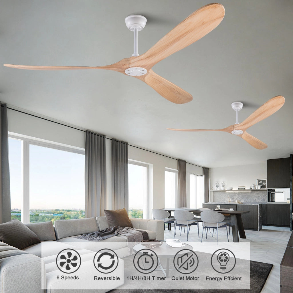 Ventilatore da soffitto 70 pollici senza luce, color legno naturale, impermeabile, extra grande, per esterni, motore DC silenzioso reversibile