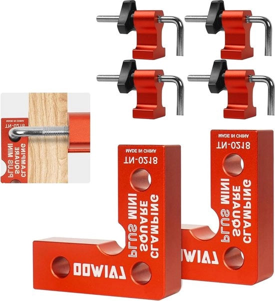 Spanne per angolo a 90 gradi con posizione di chiusura angolare 2-dimensionale - pannelli di legno - profili di alluminio - 4 paia di clip di fissaggio