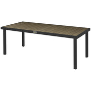 Outsunny Garden Table in alluminio 190x90 cm Buffet resistente alle intemperie con aspetto legno; tavolo antiscivolo da campeggio per 8 persone; balcone tavolo; patio Tavolo da pranzo esterno per giardino; patio balcone in legno naturale