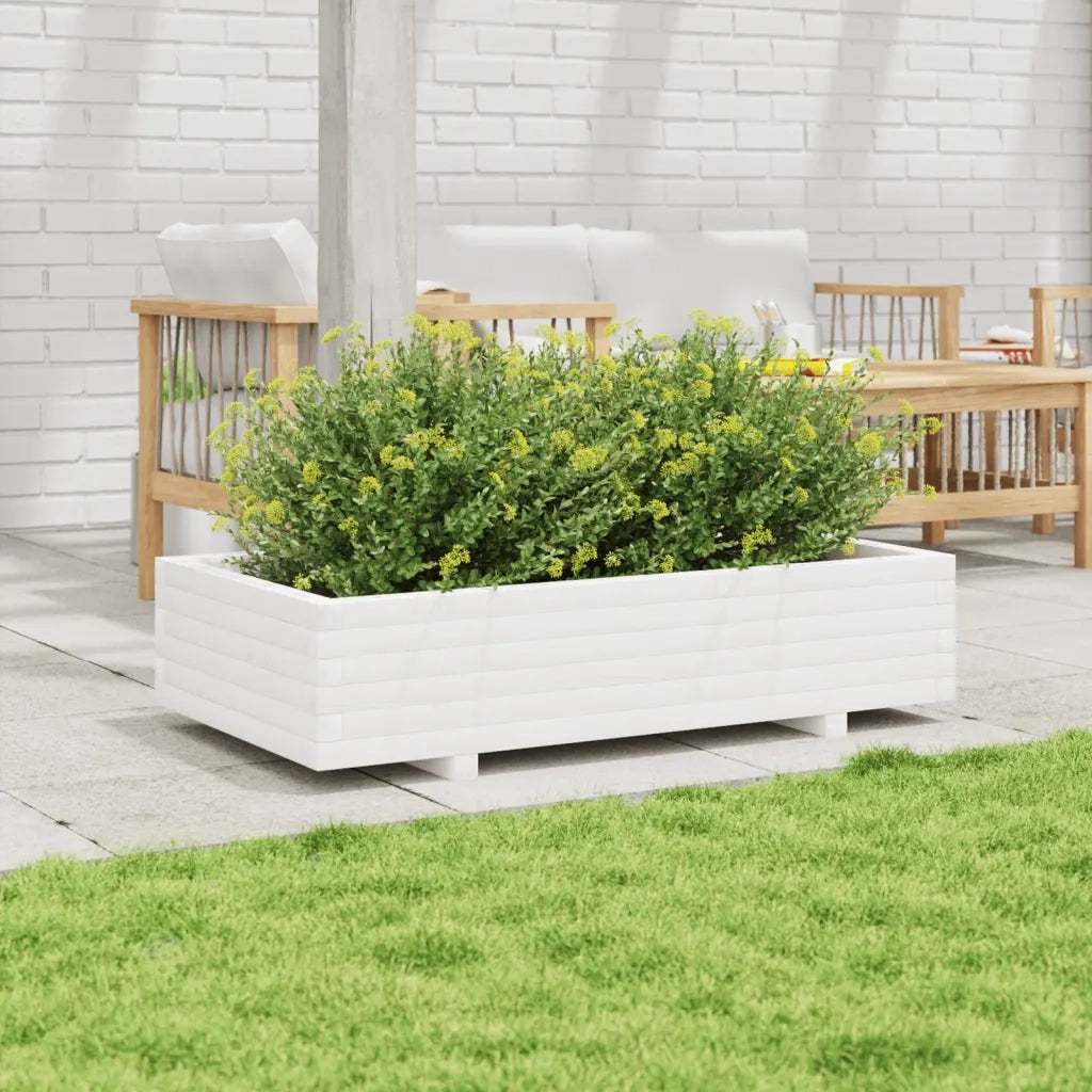 Fioriera da Giardino Bianca 110x60x26, 5cm Massello di Pino 847349
