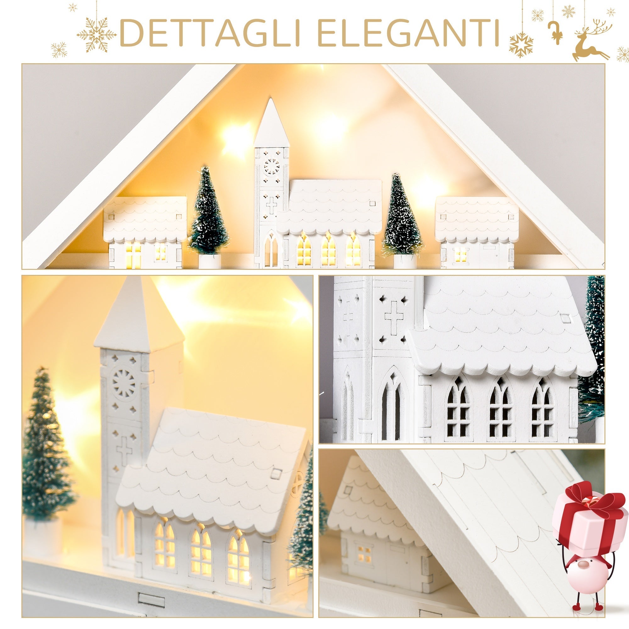 Calendario dell'Avvento  39x9x42 cm 24 Cassetti Villaggio di Natale con Alberi e Luci Bianco