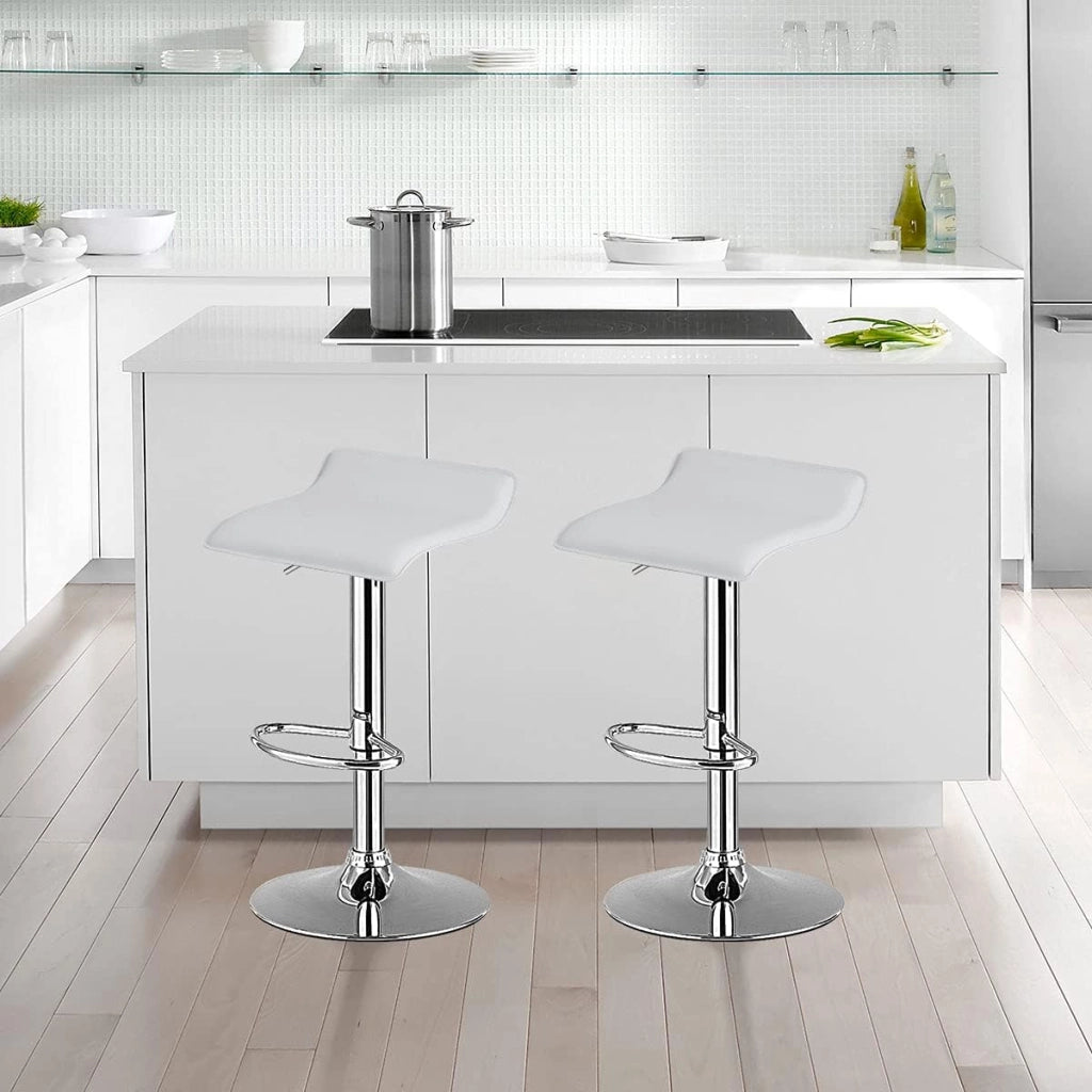 Set di 2 Sgabelli Girevoli da Bar, Sgabello Regolabile in Altezza per Bar, Rotazione a 360°, Sgabelli da Bar senza Braccioli, con Poggiapiedi, Portata 120 kg (Bianco)