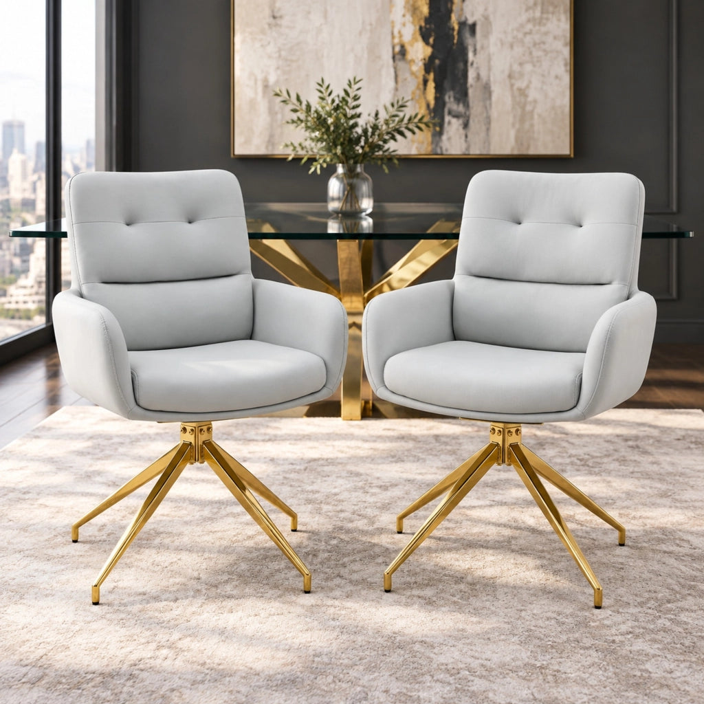 Set di 2 sedie girevoli in PU grigio chiaro e metallo oro