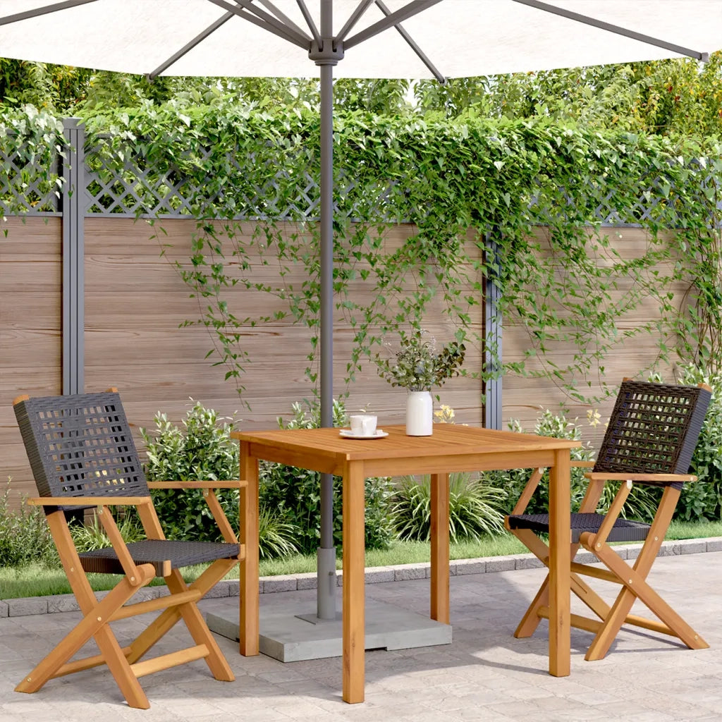 Sedie da Giardino 2 pz | Sedie da Esterno Nere Legno Massello Acacia e Polyrattan