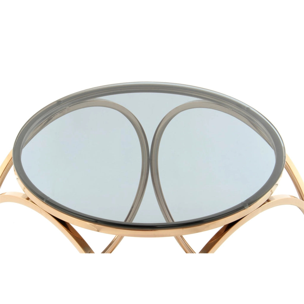 Tavolino Whitney 225 grigio e oro rosa con piano in vetro