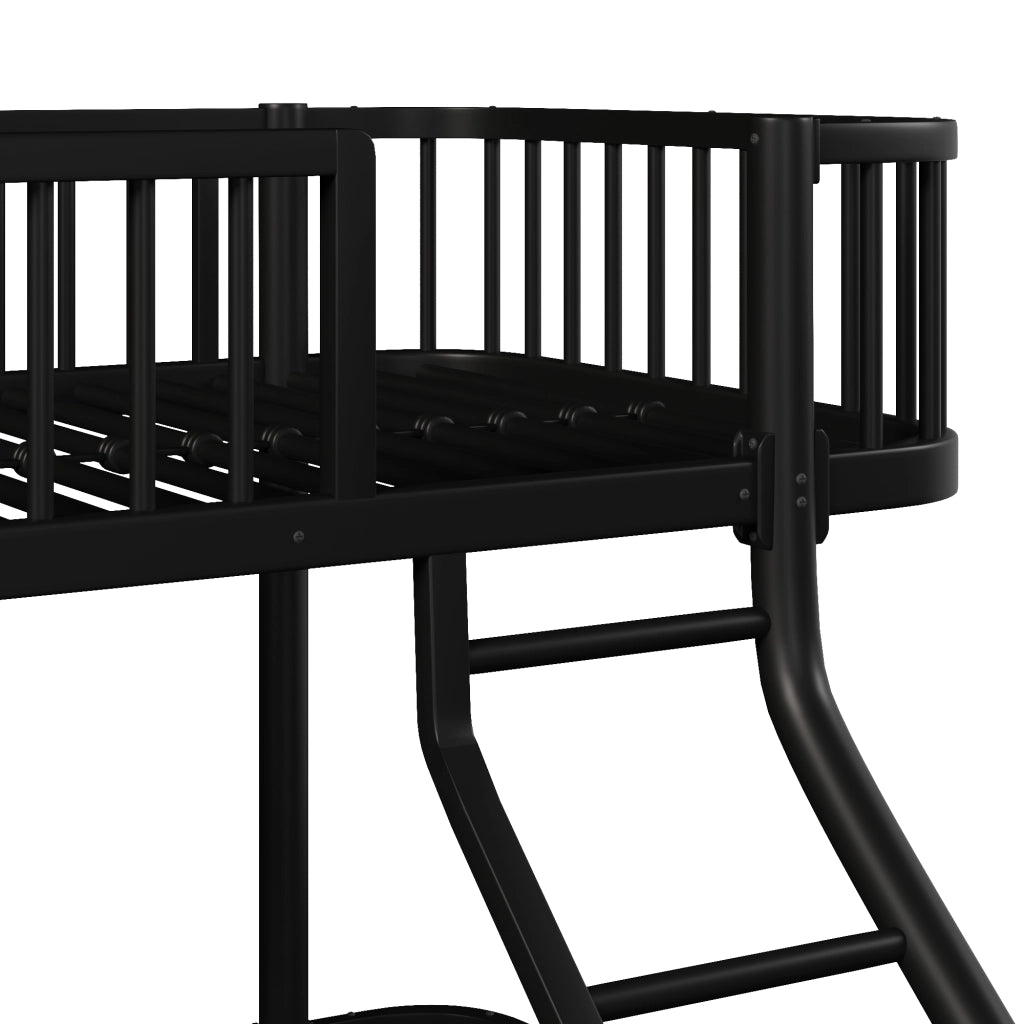 Letto a castello per bambini 90x200 + 140x200 cm; in metallo con barriere di sicurezza e scala; letto familiare; nero