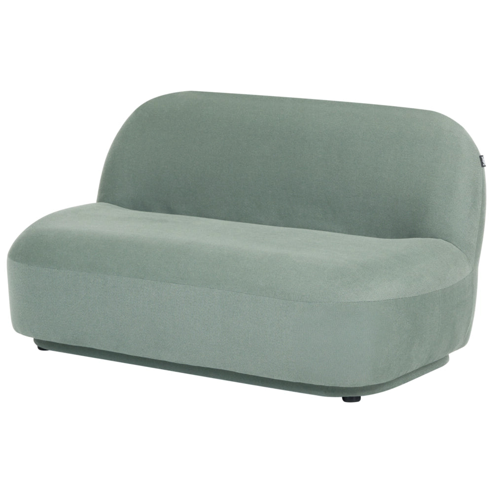 Set divano a 4 posti con poltrone e divanetto a due posti, tessuto idrorepellente verde chiaro, design contemporaneo retrò, schienale basso, salotto moderno e minimalista