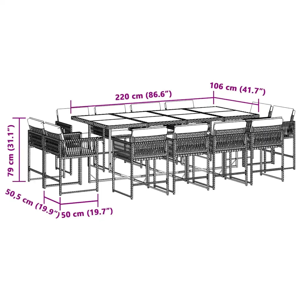 Set Pranzo da Giardino 13 pz con Cuscini Beige Misto Polyrattan 3211584
