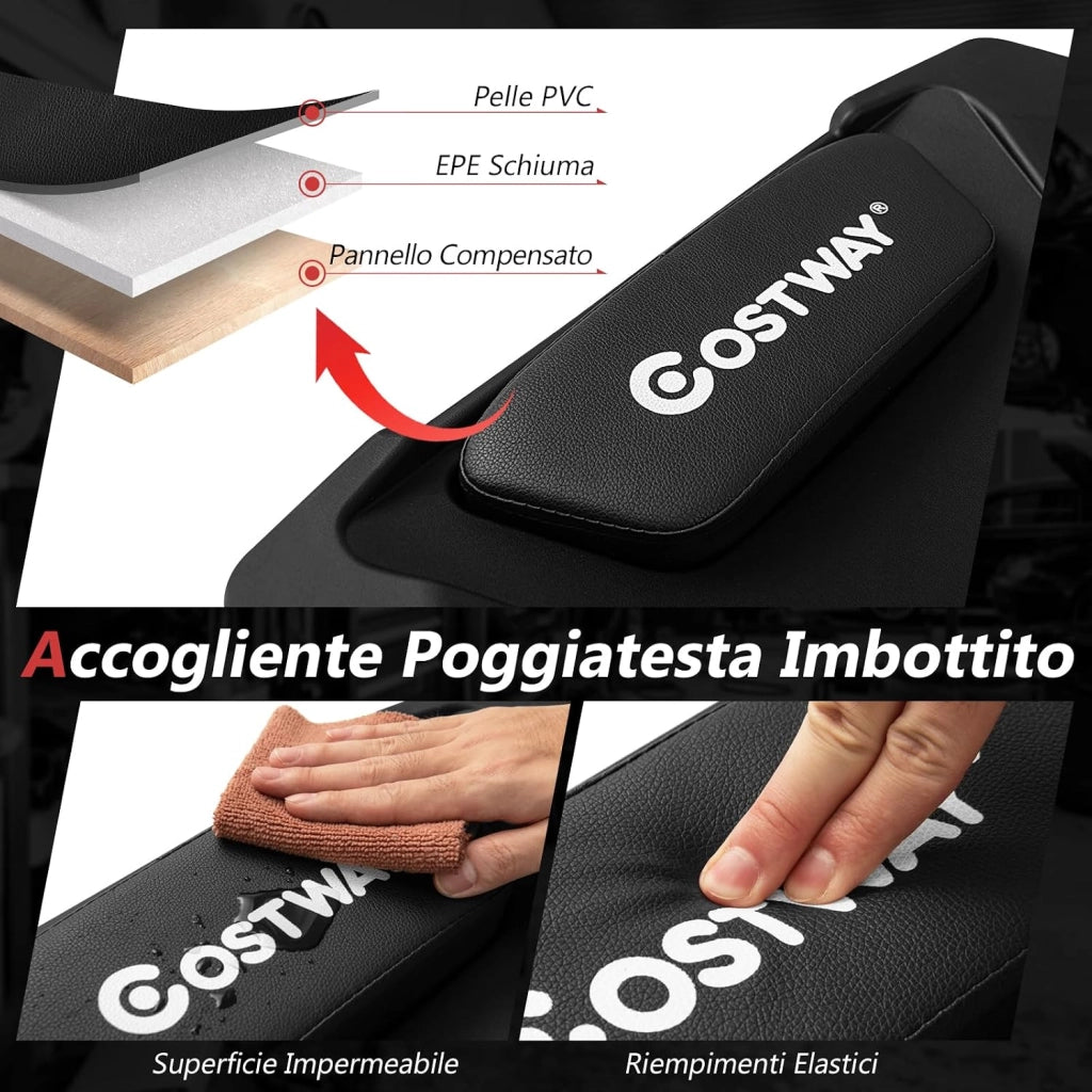 COSTWAY Carrello Sotto Auto Pieghevole, Lettino Sottomacchina da Meccanico con Poggiatesta Imbottito e Vassoio Portautensili, Portata 158 kg, Sdraio da Officina con Ruote per Garage e Riparazioni Auto