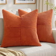 Set di 2 Copricuscini Decorativi 60x60 cm in Corduroy con Cerniera Nascosta e Materiale Sovraccosto