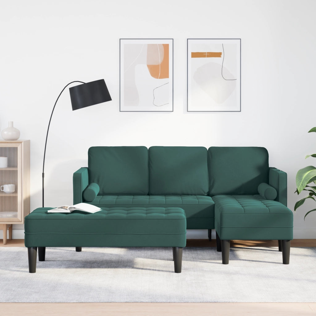 Divano da Giardino con Panchina e Cuscini L-Shaped Verde Scuro in Velluto