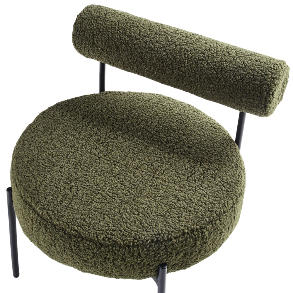 Sedia senza braccioli con sedile rotondo con rivestimento in tessuto bouclé verde soggiorno stile vintage