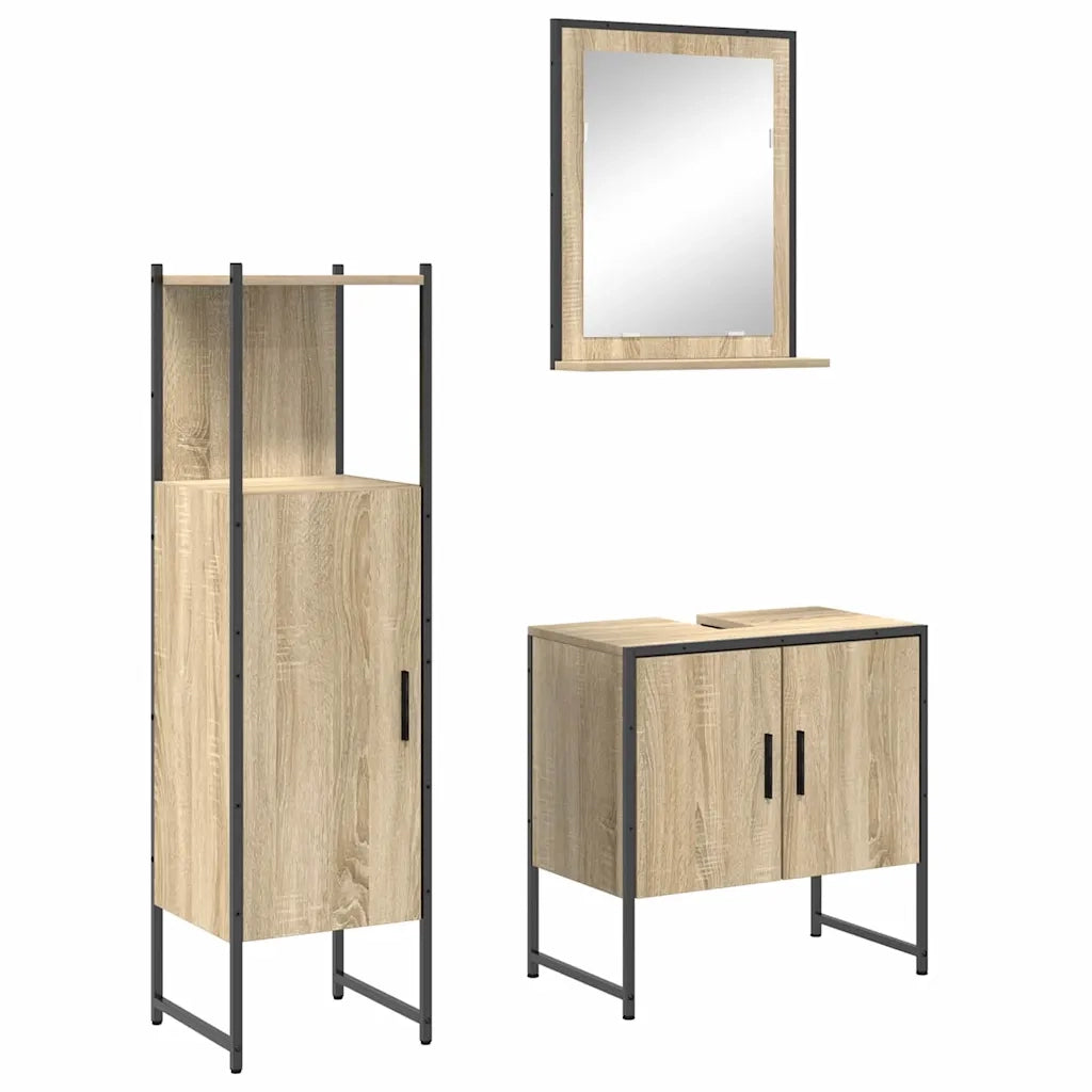 Set di mobili per il Bagno | Armadio da bagno 3 pz Marrone Legno multistrato