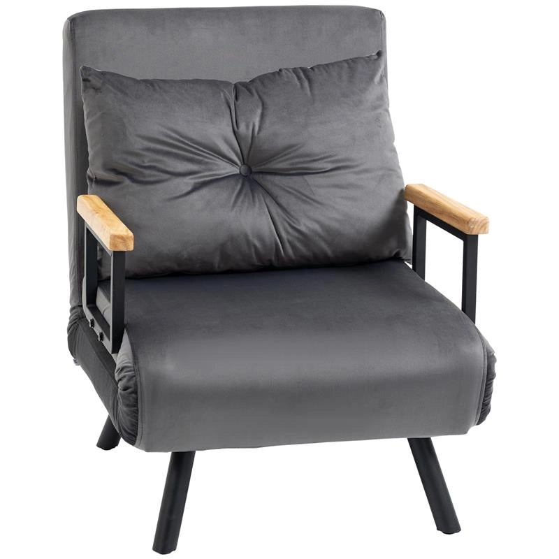 POLTRONA LETTO 3 IN 1 CON SCHIENALE RECLINABILE IN 5 POSIZIONI E CUSCINO 63X73X81 CM GRIGIO SCURO
