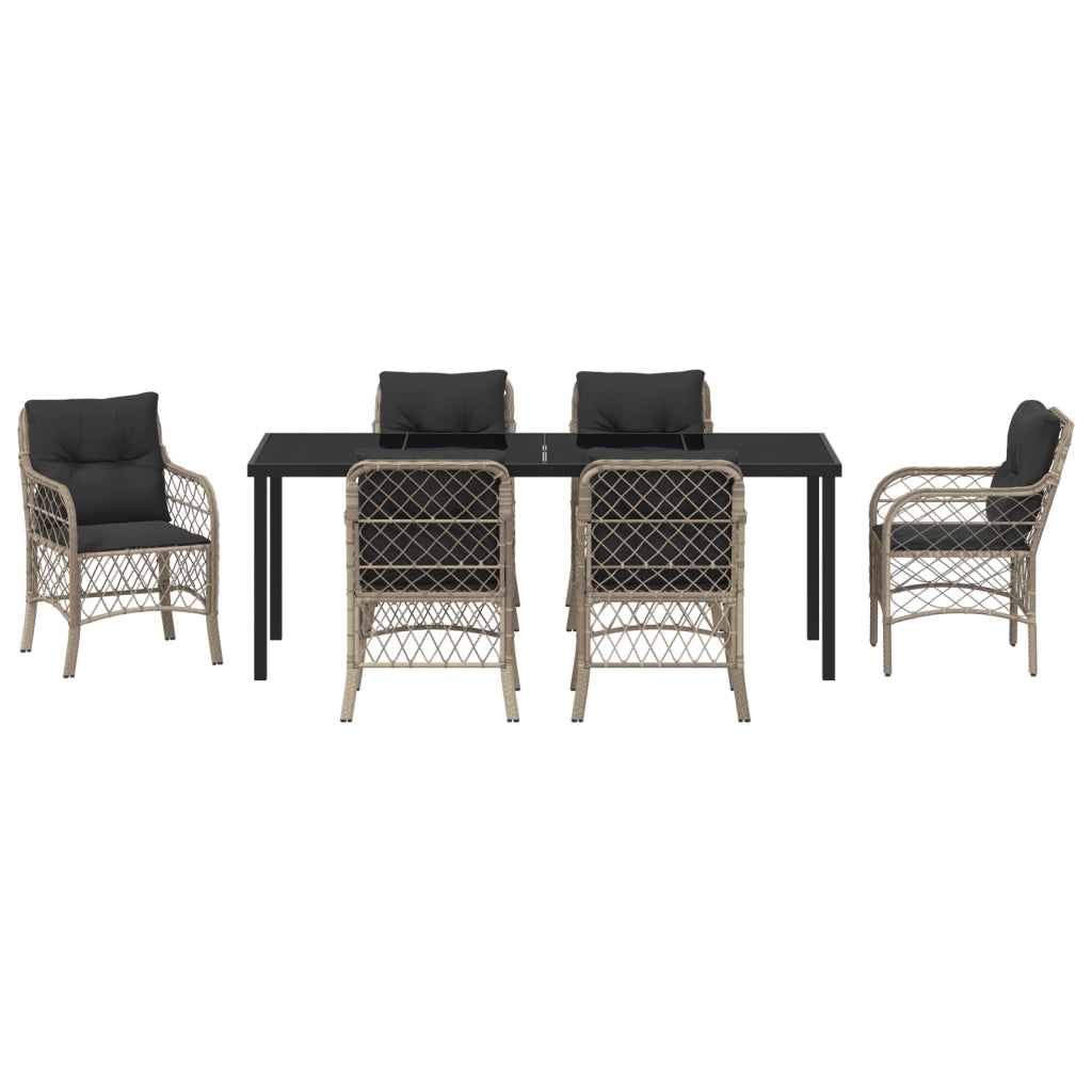 Set da Giardino 7 Pezzi con Cuscini Grigio Chiaro Polyrattan