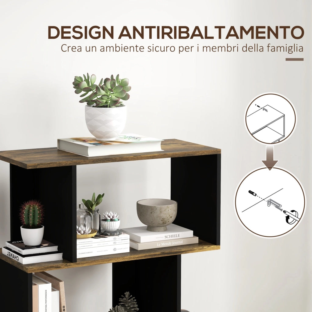 Libreria 5 Ripiani 70x29,5x163 cm in Legno Marrone Rustico
