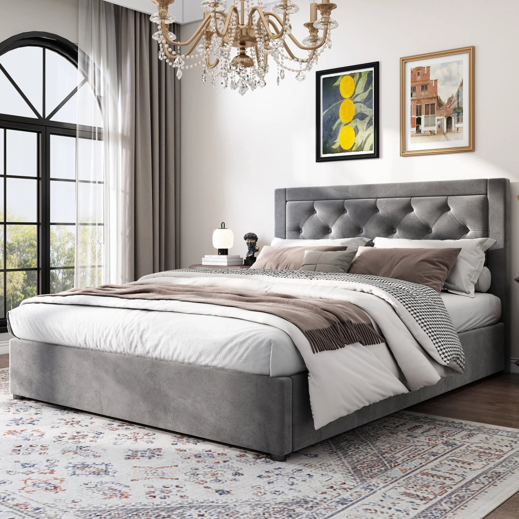 Letti contenitori 140x200 cm con contenitore; struttura in acciaio; grigio (Senza materasso)