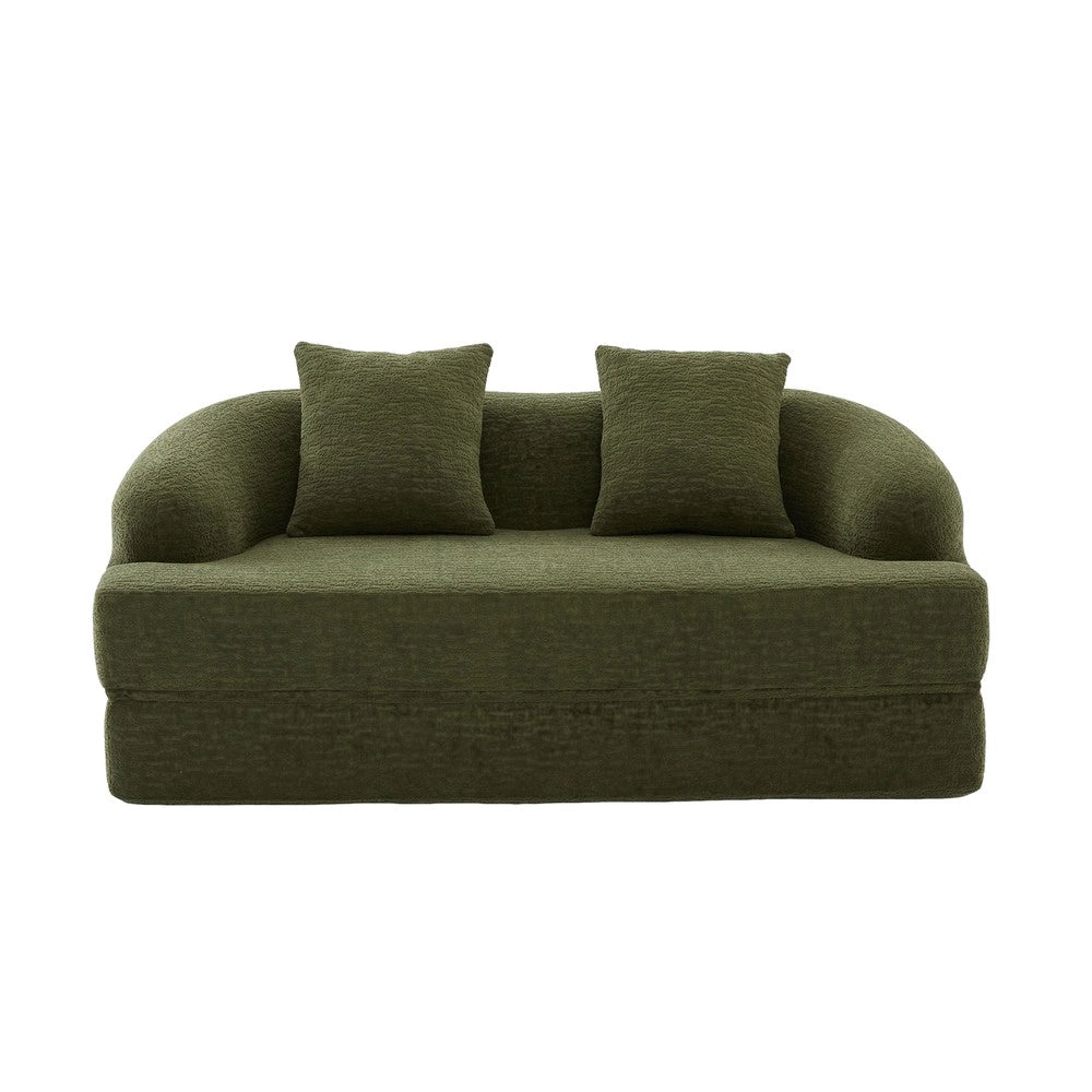 Divano letto 2 posti ¨C Minimal ¨C Verde chenille, con 2 cuscini