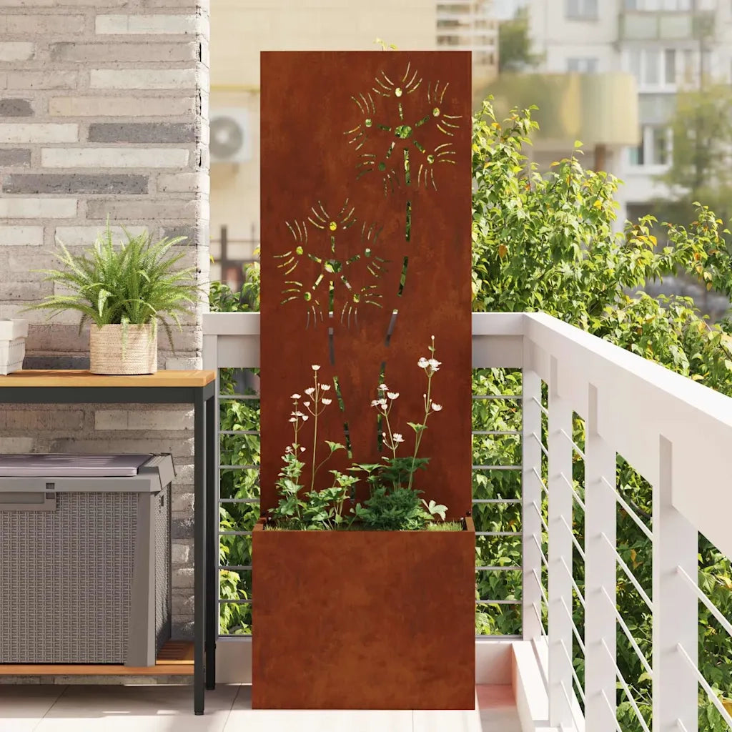 vidaXL Vaso da Giardino con Pannello Decorativo Ruggine 50 x 140 cm
