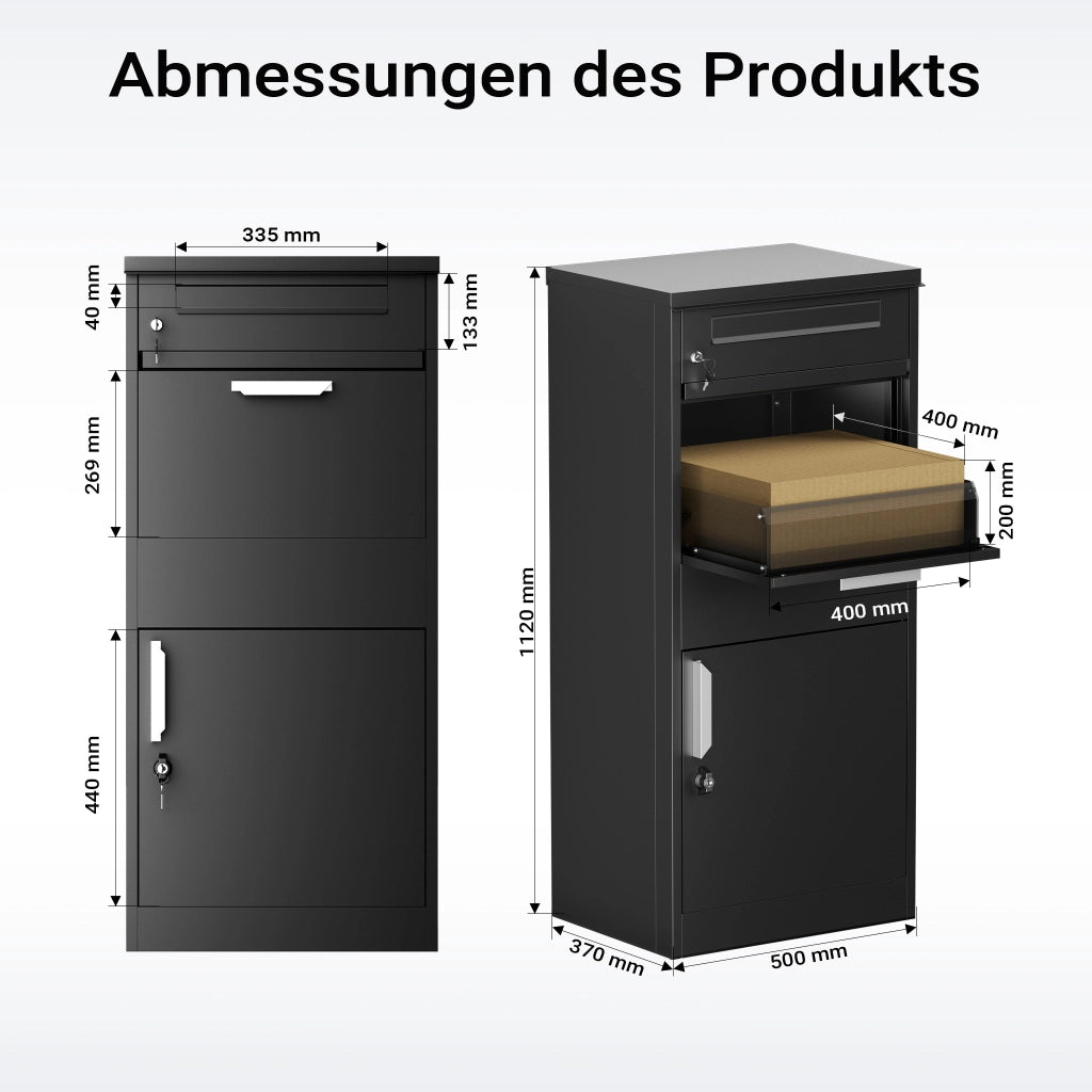 Cassetta postale per pacchi nera 500 x 370 x 1120 mm Portapacchi con serratura