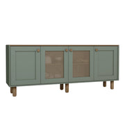 Credenza "Bohemian" in legno e canna - 180 x 40 x 75 cm - Verde
