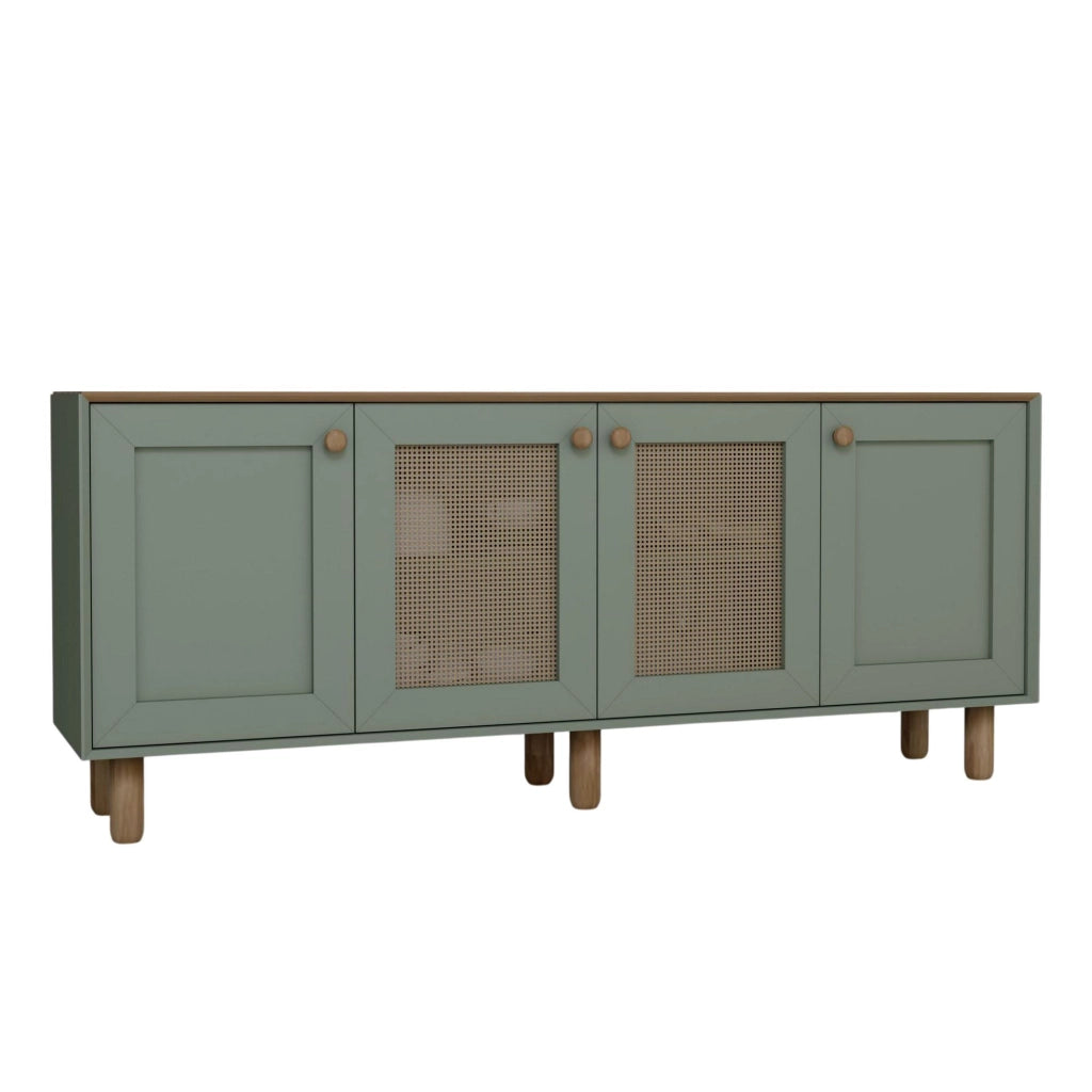 Credenza "Bohemian" in legno e canna - 180 x 40 x 75 cm - Verde